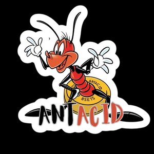 The Ant cartoon ANTACID sticker great for your laptops, mugs, phones and more.