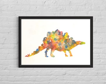 Watercolor painting stegosaurus trendy wall art watercolor painting, dinosaur painting dino print handmade home decor (digital download)