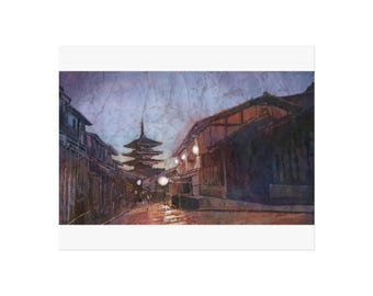 Kyoto Japan Yasaka Pagoda Watercolor Fine Art Poster Hokan ji Temple Wall Art Travel Essentials Handmade Item Landscape Japanese Landscape