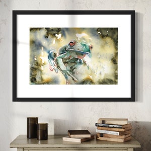 Colorful watercolor painting frog nursery decor, fine art wildlife painting frog trendy wall art giclee kids room art digital download image 3