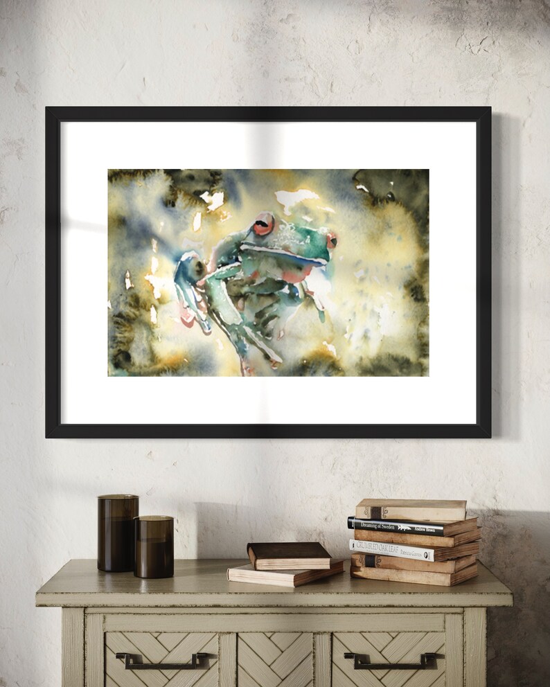 Colorful watercolor painting frog nursery decor, fine art wildlife painting frog trendy wall art giclee kids room art digital download image 3