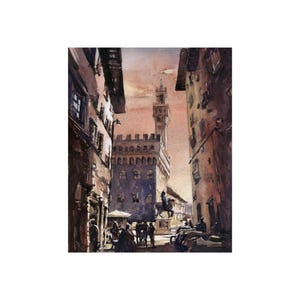 Watercolor Painting of Palazzo Vecchio Bell-Tower in Florence Italy, Giclee Print Art Decor, Home Wall Decor, Gift for Art Fine Art Posters