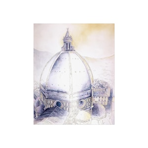 Aquarel Duomo en Cityscape Fine Art Poster, print Florence Italië, Palazzo di Michelangelo schilderij, kunst aan de muur decor, reiscadeau,