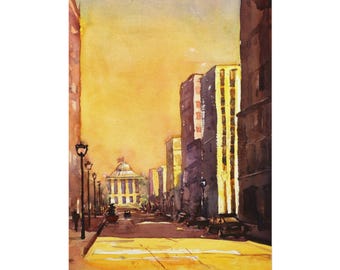 North Carolina Capitol Building Watercolor Print Handmade Art, Architecture Wall Decor, Travel Essential Landscape Artwork, Colorful
