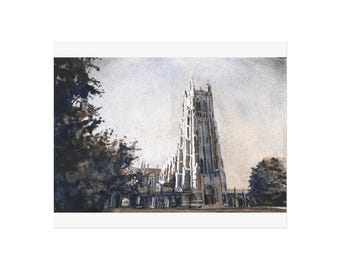 Watercolor Duke Chapel Duke University Campus Art Print, Handmade Gift for Alumni, Graduation Present, Wall Decor, College Dorm