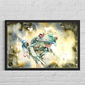 Colorful watercolor painting frog nursery decor, fine art wildlife painting frog trendy wall art giclee kids room art digital download image 1