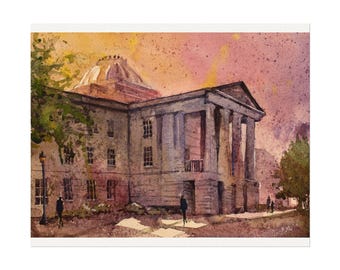 North Carolina Capitol Building Watercolor Print, Handmade Raleigh Art, Travel Decor, Architecture Wall Art, Colorful Landscape Poster