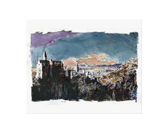 Schloss Neuschwanstein Aquarell Druck Fine Art Poster | Bayern Landschaft Deutsche Reise Essentials Europäische Urlaubsorte Landschaft