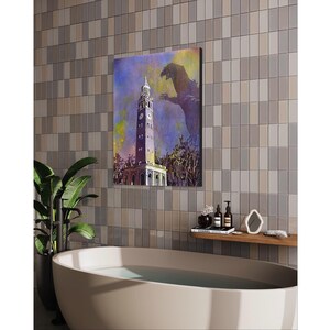 UNC Belltower Monster Attack at Dusk Art, Funny Graduation Gift, Chapel Hill Landscape University of North Carolina Dorm Room Poster Print image 5