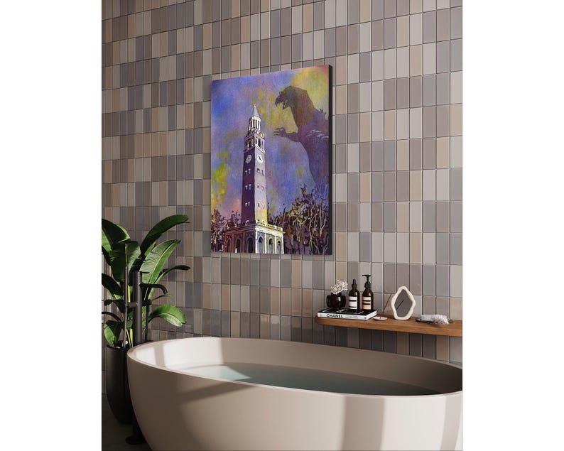 UNC Belltower Monster Attack at Dusk Art, Funny Graduation Gift, Chapel Hill Landscape University of North Carolina Dorm Room Poster Print image 5