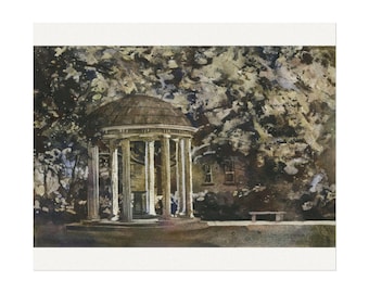 UNC Old Well aquarel schilderij, College Wall Art, Chapel Hill decor, matte Art Print, North Carolina University poster print