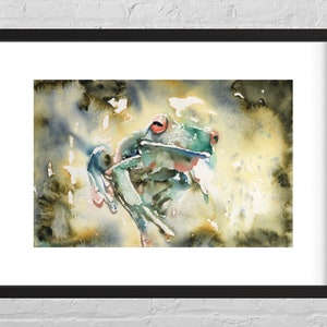 Colorful watercolor painting frog nursery decor, fine art wildlife painting frog trendy wall art giclee kids room art digital download image 4