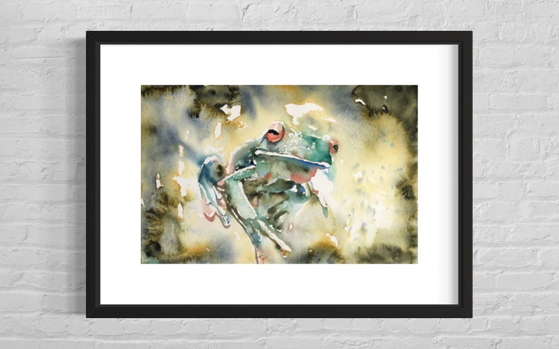 Colorful watercolor painting frog nursery decor, fine art wildlife painting frog trendy wall art giclee kids room art digital download image 4