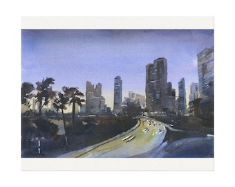 Art mural paysage urbain aquarelle de la ville de Panama, impression jet d'encre de voyage en Amérique centrale, article coloré fait main