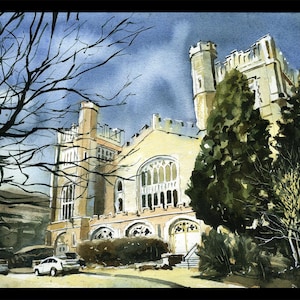 Aquarelle de l'auditorium Macky, décoration CU Boulder, oeuvre d'art de l'Université du Colorado, estampes d'art mural, cadeau de bureau à domicile pour les anciens
