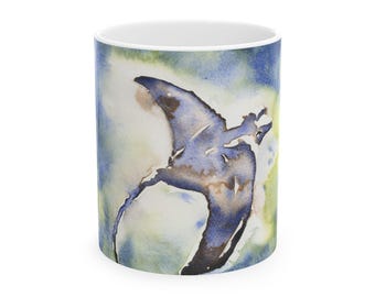 Mug, Manta Ray Ocean Watercolor Painting Ceramic Cup, Blue Decor Animal Artwork, Stingray Mug, Ocean Lover Gift, Marine Life Decor, Sea