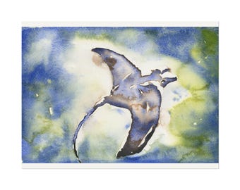 Ocean Animal Watercolor Painting Manta Ray Print
