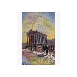Watercolor Roman Ruins Fine Art Poster, Armenian Architecture Travel Decor, Handmade Item, Garni Armenia Landscape Painting Print House Art