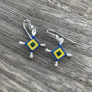Ojo De Dios Gods Eyes Sterling Silver Multicolor Dangle Earrings Size Small Blue Green Yellow