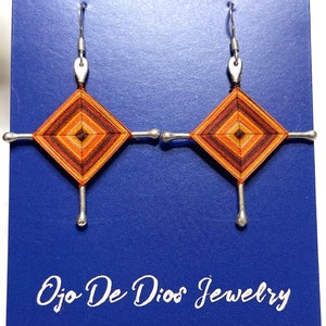 Ojo De Dios Gods Eyes Sterling Silver Dangle Earrings Dark Orange