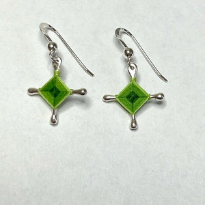 Ojo De Dios Gods Eyes Sterling Silver Green Dangle Earrings Size Small