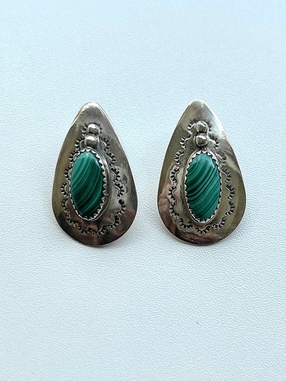 Malachite Green Stone Sterling Silver Post Earrin… - image 5