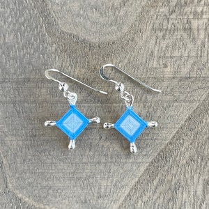 Ojo De Dios Gods Eyes Sterling Silver Denim Light Blue Dangle Earrings Size Small