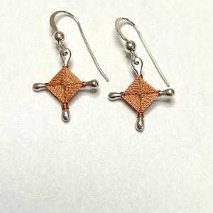 Ojo De Dios Gods Eyes Sterling Silver and Copper Dangle Earrings Size Small