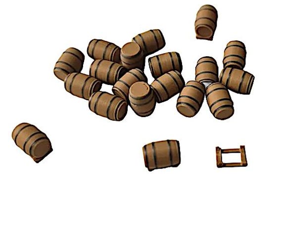 Ship Model Barrels with Stand, 12mm long x 8mm high on stand, ABS