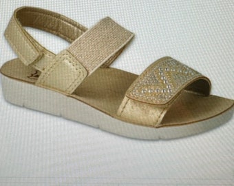 Girls' Sandals Beige w Gold and Silver Velcro Closure