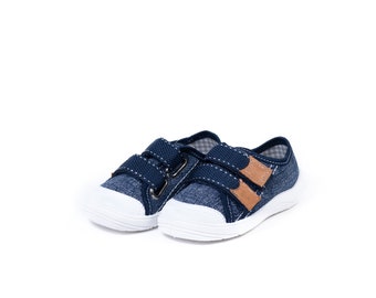 Boys kids Cotton Fully Adjustable Double Strap Sneaker Jeans Dark Blue