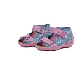 Girls Sandals Pink w Cork Insole and Cat Design Velcro Double Closure