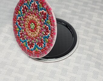 Diamond Art Round Compact Mirror - Red and Blue