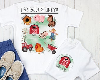 Farm DIGITAL DOWNLOAD -Red Farm Design - Farmer Kids PNG - Kids Farm shirt- Front Back Design - Sublimation - Digital Download