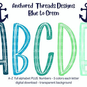 Sketch Alpha - Blue to Green Alphabet - PNG Alphabet - Blue Green Rainbow - Sketchy Alpha - PNG Rainbow Alpha - Rainbow PNG