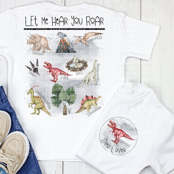 Dinosaur DIGITAL DOWNLOAD - Dinosaur Design - Dino Kids PNG - Kids Dino shirt- Front Back Design - Sublimation - Digital Download