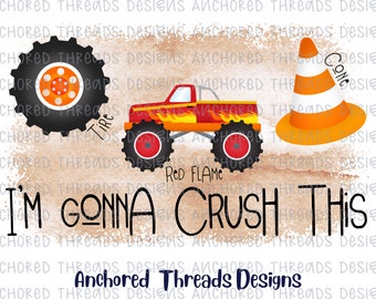 Monster Truck Trio DIGITALE DOWNLOAD - Monster Truck Design - Flaming Truck PNG - Truckshirt kids - Trio Design - sublimatie