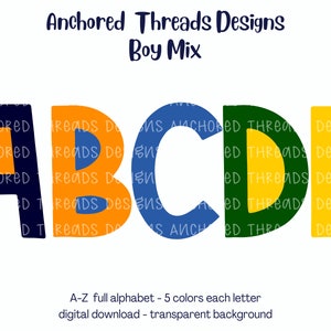 Boy Colors Modern Alpha - Two Tone Alpha - PNG Alphabet - Boy Color Mix Alpha - Blue Green Alpha - Fall Colors Alpha -Boy Back to School PNG