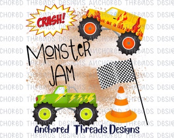 Monster Truck DIGITAL DOWNLOAD - Monster Truck Design - Flaming Truck PNG - Kids Truck shirt- Front Design Sublimation Digital Download