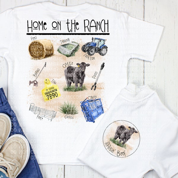 Cattle Ranch DIGITAL DOWNLOAD - Cowboy Shirt Design - Cattle Kid PNG - Kids Cow shirt- Angus Cattle png - Raising Beef - Front Back Design