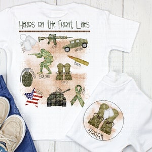 DOWNLOAD DIGITAL do Exército - Design do Exército Militar - Crianças Militares PNG - Camisa do Exército Infantil - Design da Frente e Costas