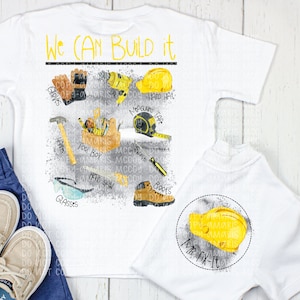 Construction DIGITAL DOWNLOAD - Blue Collar Shirt Design - Hammer PNG - Kids Construction shirt- Front Back Design