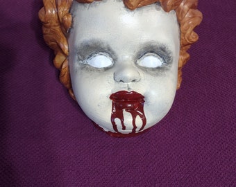 Ooak Vintage Ceramic Life Size Zombie Baby Head