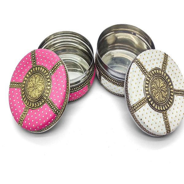 Stainless steel with lid 300 ml pink and white set of 2 chapati box Roti box