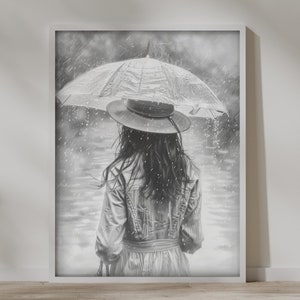 the girl in the rain | Portrait digital download | Digital image | Wall decoration | printable | illustration | wall art