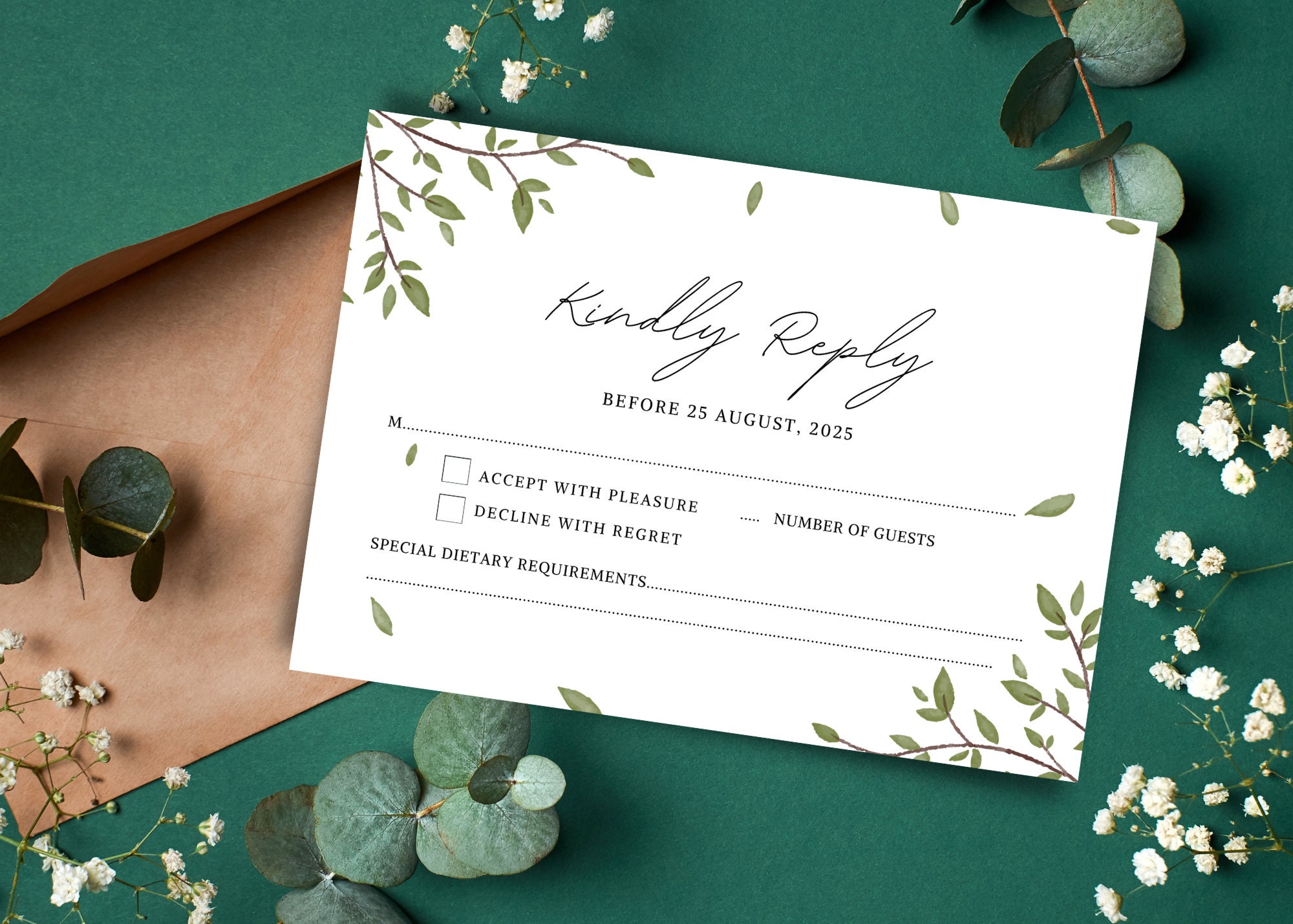 Your Main Event 50 Eucalyptus RSVP Postcards - Wedding Response Cards With Greenery Design