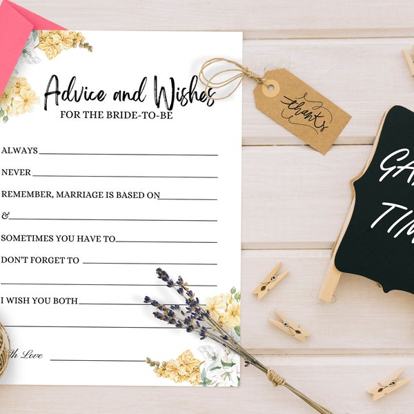 Wedding Advice Card Template, Wishes For The Bride and Groom, Advice For The Happy Couple, Print At Home Marriage Advice Card Ideas