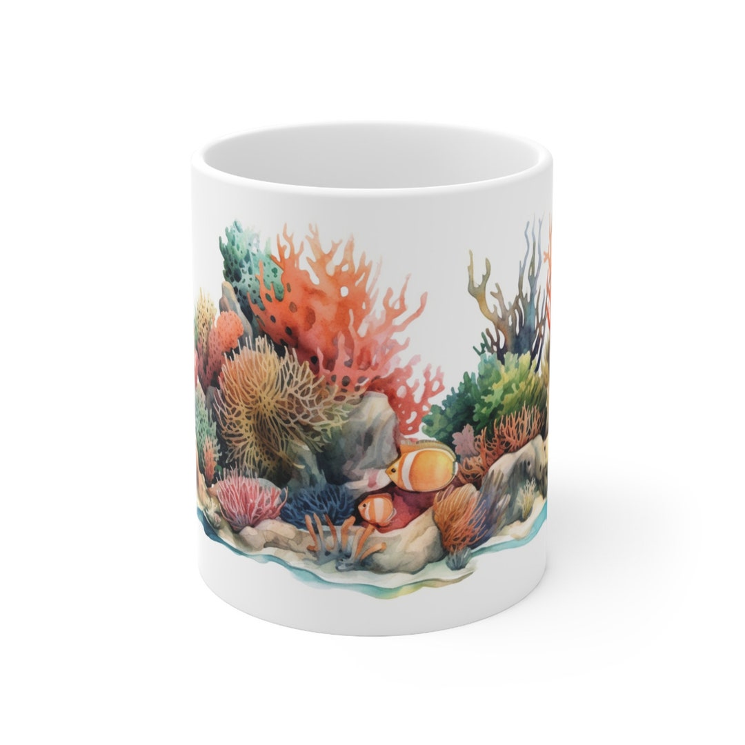 Watercolor Reef Mug, Coral Reef Coffee Mug, Watercolor Nature Tea Cup