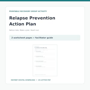 Relapse Prevention Plan Worksheet for Recovery Groups | Printable PDF and Facilitator Guide