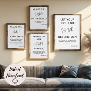 Matthew 5 Wall Art KJV – Set van 4 schriftafdrukken – Digitale download KJV-wanddecor, volledige verskunst, KJV afdrukbaar, Faith Home Decor